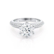 Round Cut Moissanite Pave Engagement Ring Vintage 6-Prong Solitaire Wedding Ring Mapple Gems